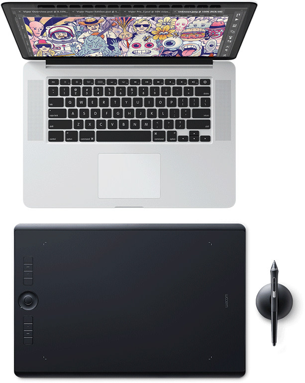 macbook pro with a drawing tablet