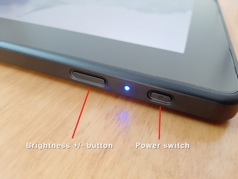 brightness adjuster button and power switch