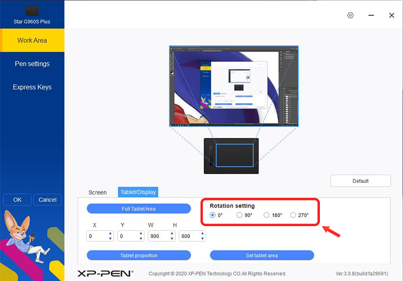 xp pen star G960S plus rotation settings